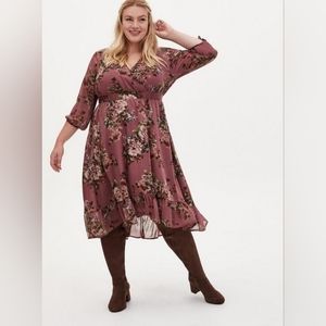 Torrid Floral Midi Chiffon Surplice Dress Size 2